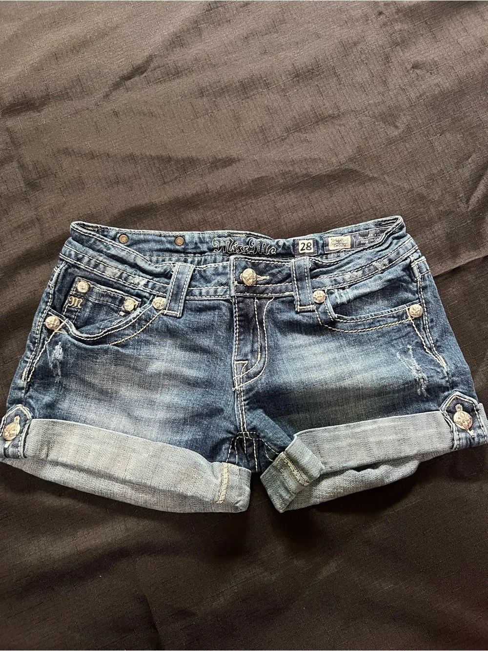 Miss Me Medium Wash Cuffed Denim Shorts - Blue